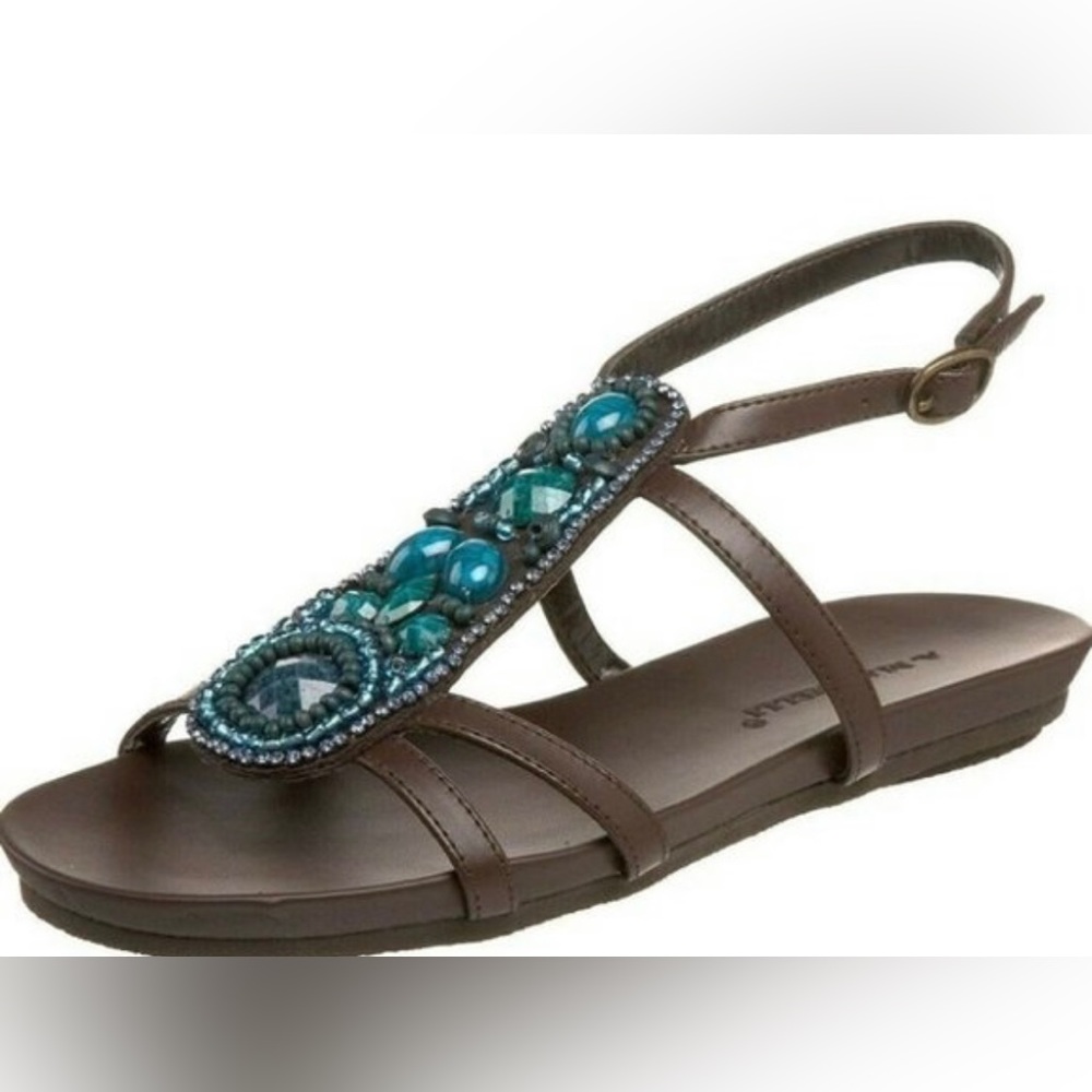A. Marinelli Ablaze Brown Blue Jeweled Beaded Sandal size 6.5M